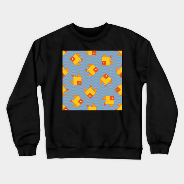 yellow fish on blue background Crewneck Sweatshirt by colorofmagic